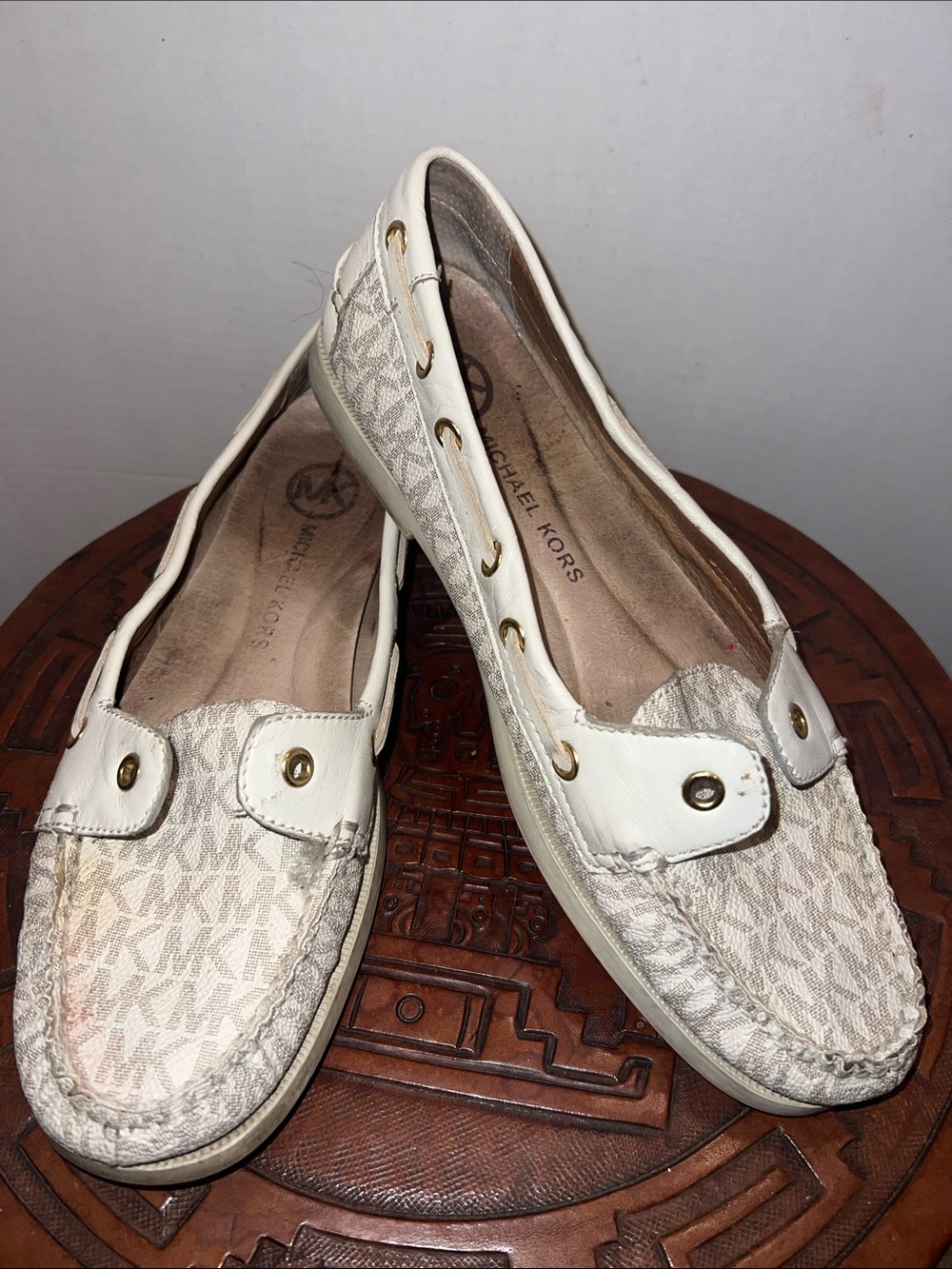Michael Kors Logo Slip-On Moccasins with Gold Eyelets